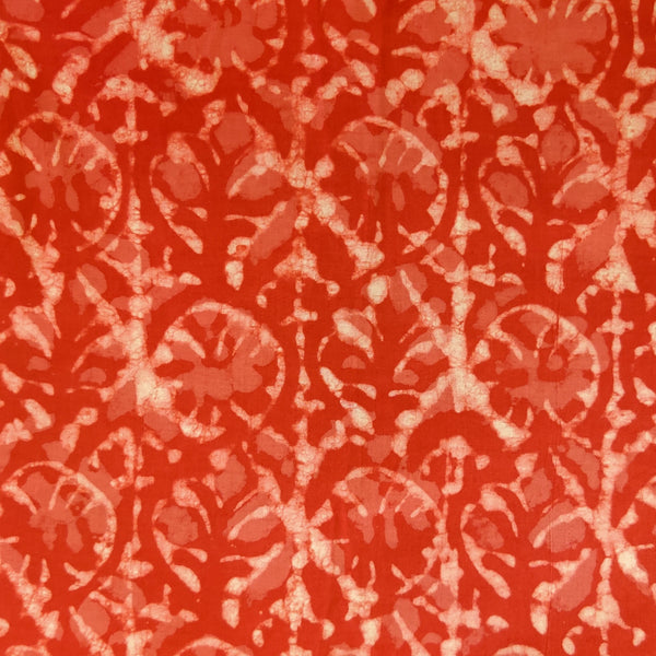 Pure Cotton Dabu Peachy Orange With Verical Creeper Hand Block Print Fabric