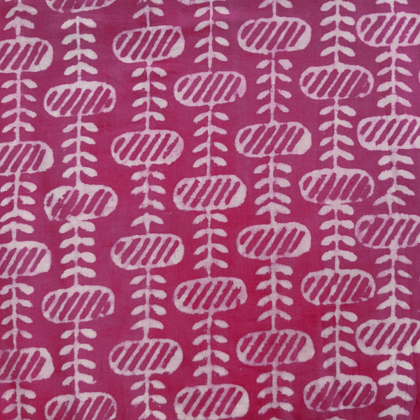 Precut 1.65 Meter Pure Cotton Dabu Pink With Oval Fruit Creeper Stripes Hand Block Print Fabric