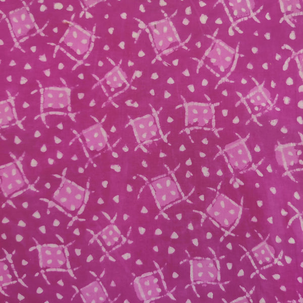 Pre-cut ( 1.70 meter )Pure Cotton Dabu Pink With Square Motif Hand Block Print Fabric