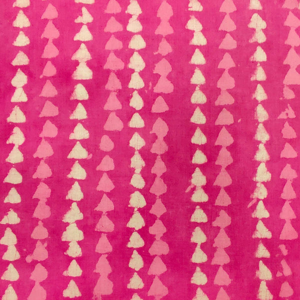 Pure Cotton Dabu Pink With Triangle Stripes and Block Print blouse piece Fabric (0.80 meter)