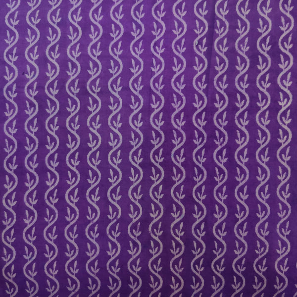 Pre-Cut 2 Meter Pure Cotton Dabu Purple With Creeper Hand Block Print Fabric