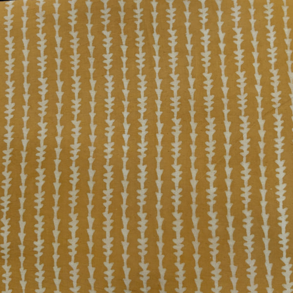 Precut 1.60 Meter Pure Cotton Dabu Sandy Mustard With Tiny Arrow Head Stripes Hand Block Print Fabric