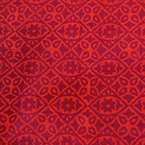 Pure Cotton Dabu Shades Of Red Tile Hand Block Print Fabric