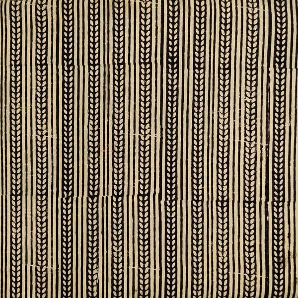 Pure Cotton Dabu With Black Tribal Stripes Hand bLock Print Fabric