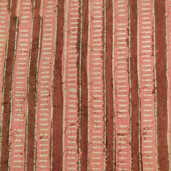 Pure Cotton Dabu With Dashed Stripes Hand Block Print Blouse Fabric ( 1 meter )