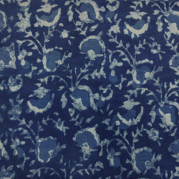 Precut 2.15 Meter Pure Cotton Dark Indigo With Wild Dense Jaal Hand Block Print Fabric