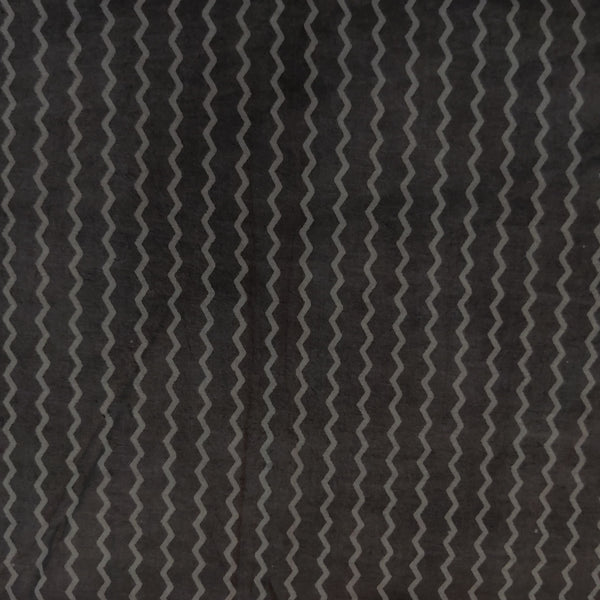 Pre Cut 1.35 Meter Pure Cotton Dark Kashish With Wavy Stripes Block Print Fabric