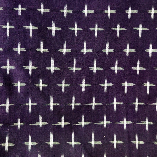 Pure Cotton Special Double Ikkat Dark Violet With Cream Plus Weave Woven Fabric