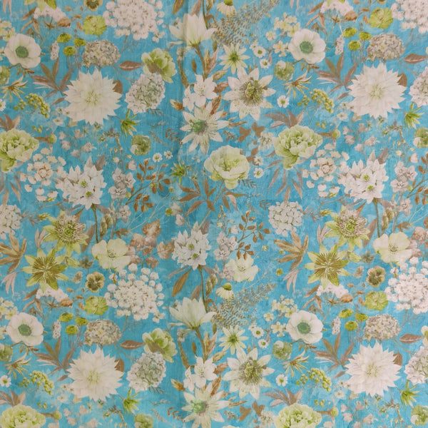 Surat Cotton Digital Print English Blue With White Floral Fabric