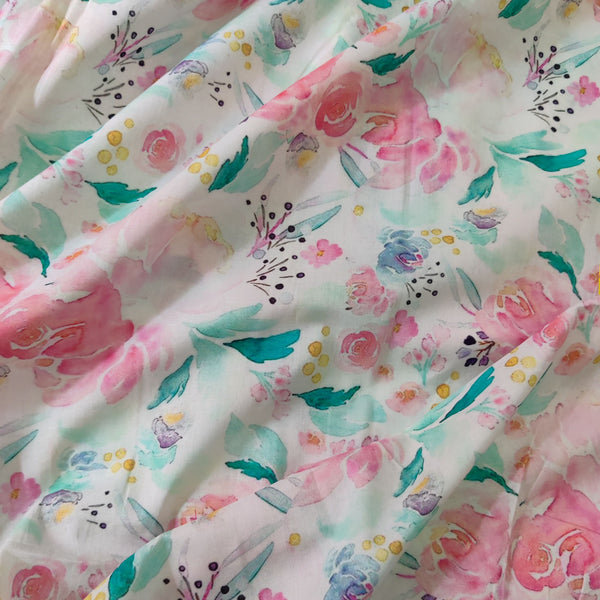 Surat Cotton Digital Print With Pastel Roses Fabric