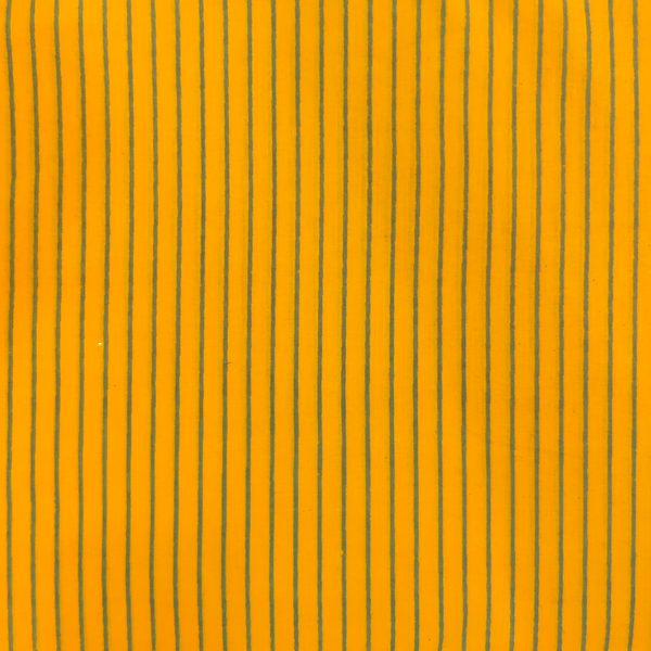 Precut 2.30 Meter Pure Cotton Discharge Dabu Yellow With Grey Stripes Hand Block Print Fabric