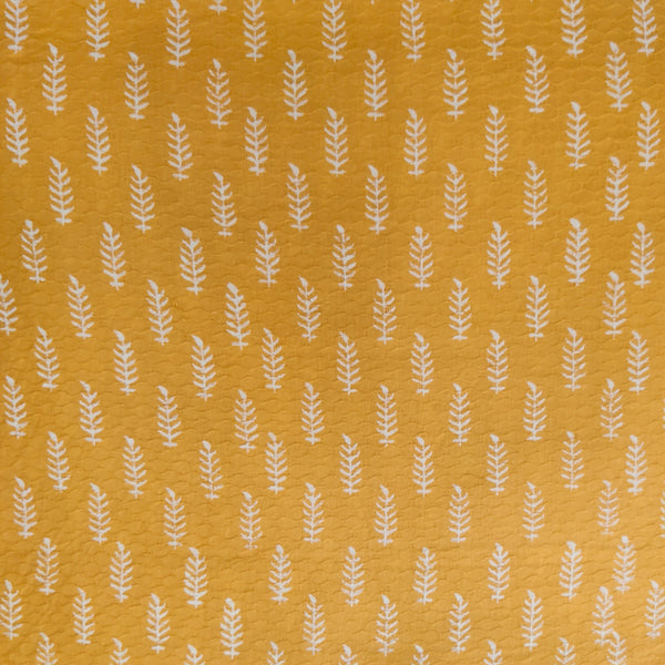 Pure Cotton Discharge Yellow Self Design With White Fern Motifs Hand Block Print(Blouse Piece 0.85 Meter) Fabric