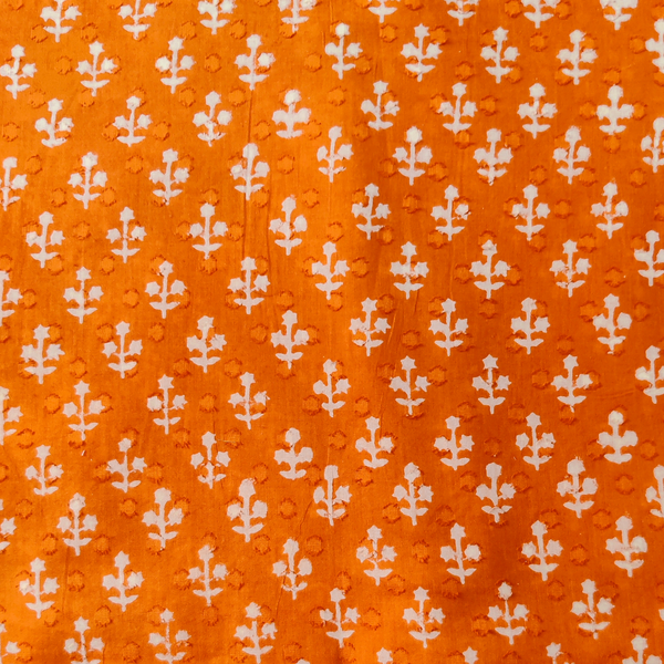 Pre-Cut 1.35 Meters Pure Cotton Doby Dabu Orange With Tiny Cream Motif Hand Block Print Fabric