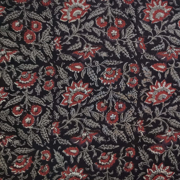 Pre-Cut 1.55 Meter Pure Cotton Earthy Black With Grey Madder Jaal Hand Block Print Fabric