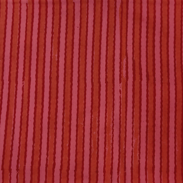 Pre-Cut 1.32 Meter Pure Cotton Gamthi Pink Maroon Orange Stripes Hand Block Print Fabric