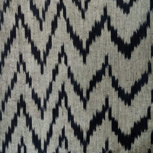 Pure Cotton Grey Ikkat With Black Zigzag Woven Blouse Fabric ( 80 Cm )