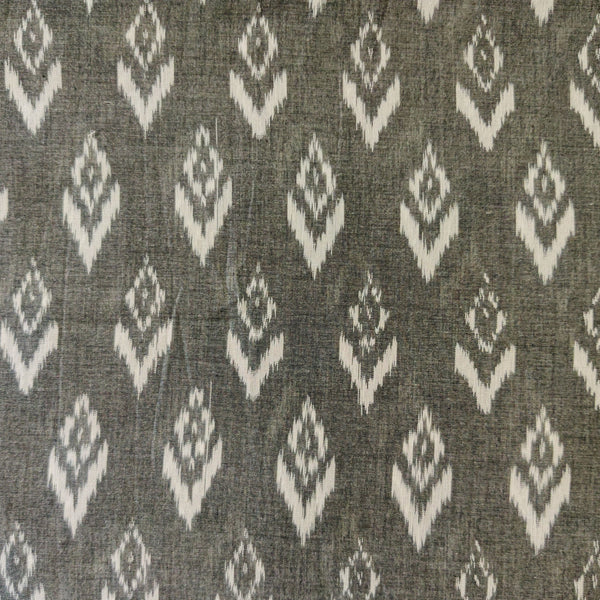 Precut 2.50 Meter Pure Cotton Grey Mercerised Ikkat With Grey Plant Woven Motif Handwoven Fabric