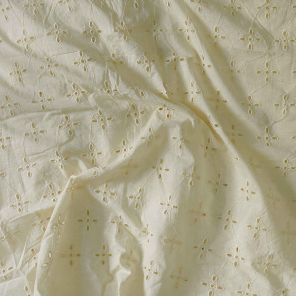 Width 60 Inches Pure Cotton Hakoba Cream With Four Petal Flowers Fabric