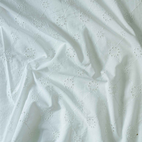 Width 56 Inches Pure Cotton Hakoba White With Small Flower Big Flower In A Diamond Mesh Fabric