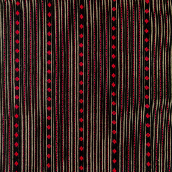 Pure Cotton Handloom Black With Red Thread And Flower Stripes Woven blouse piece Fabric( 0.95 meter)