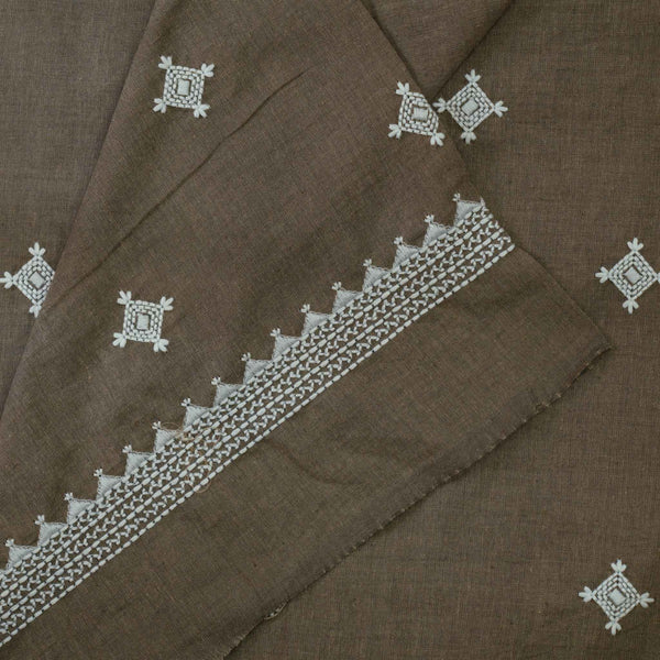 Precut 1.5 Meter Pure Cotton Handloom Brown With Cream Embroidery Hand Block Print Fabric