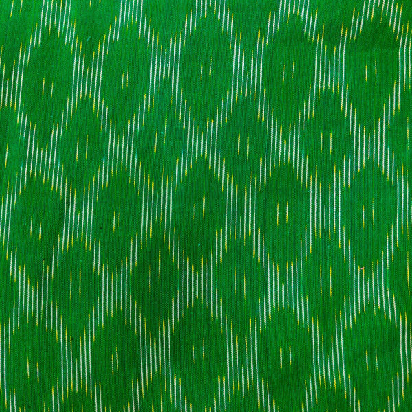 Pure Cotton Ikkat Dark Green With Cream Honey Comb Weaves HandWoven Blouse Fabric ( 1.25 Metres )