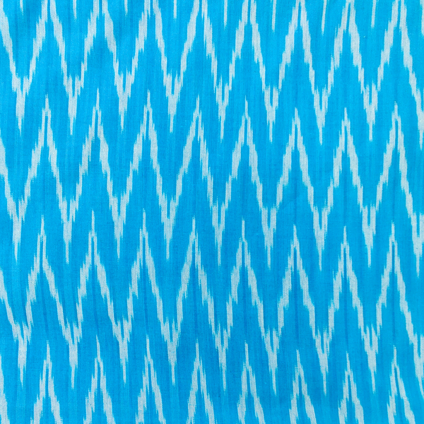 pre-cut ( 1.5 meter )Pure Cotton Ikkat Light Blue With Cream Zig Zag Woven Fabric