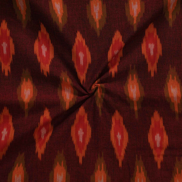 Pure Cotton Special Ikkat Maroon With Green Mustard And Rust Weaves Woven Fabric