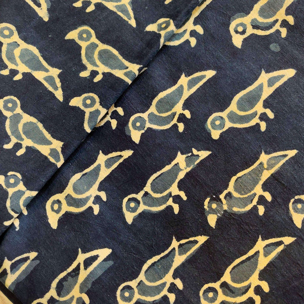 Pure Cotton Indigo With Cute Bird Hand Block Print Blouse Fabric 80CM