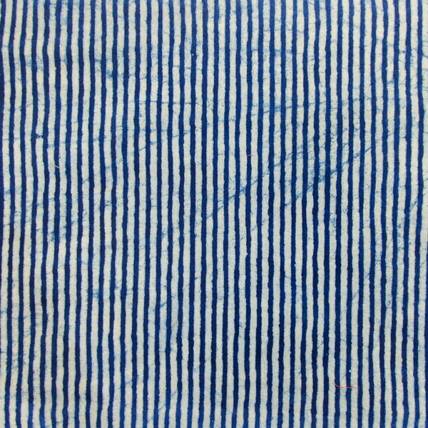 Pure Cotton Indigo With Light And Dark Stripes Hand Block Print Fabric