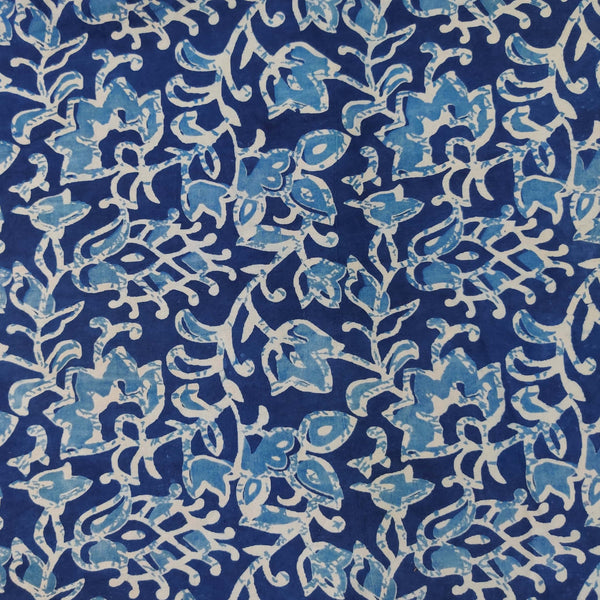 Precut 1.80 Meter Pure Cotton Indigo With Light Indigo Jaal Hand Block Print Fabric