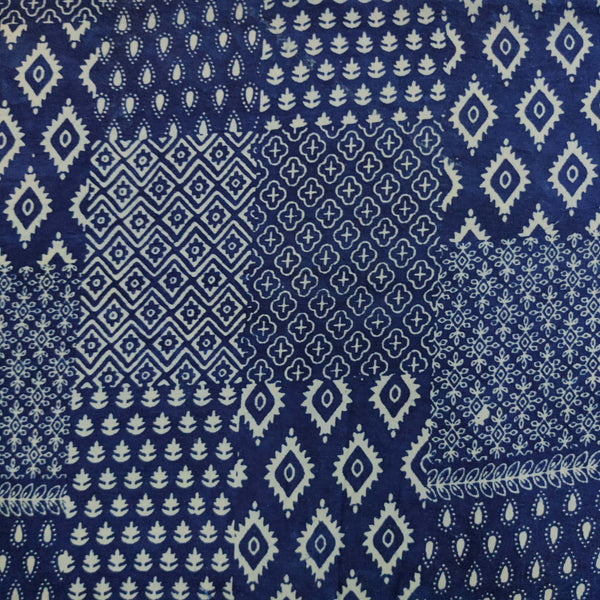 Blouse Piece 0.85 meter Pure Cotton Indigo With Multi Block Hand Block Print Fabric