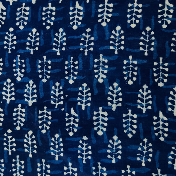 Pure Cotton Indigo With Tiny Motif Hand Block Print Blouse Fabric ( 1.25 Meter )