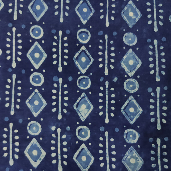 Pre-Cut 2.50 Meter Pure Cotton Indigo With Tribal Motif Hand Block Print Fabric