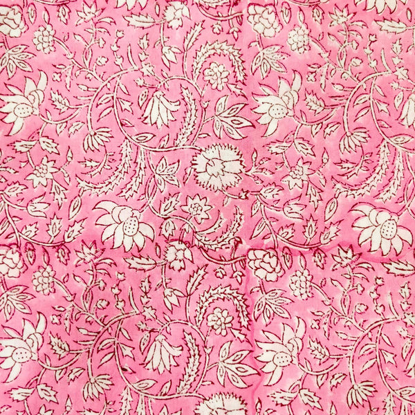 Pure Cotton Jaipuri Baby Pink With White Flower Jaal Hand Block Print blouse Fabric ( 80 cm )