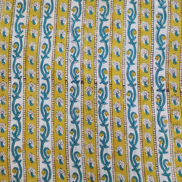 Pure Cotton Jaipuri Blue And Green Border Hand Block Print Fabric