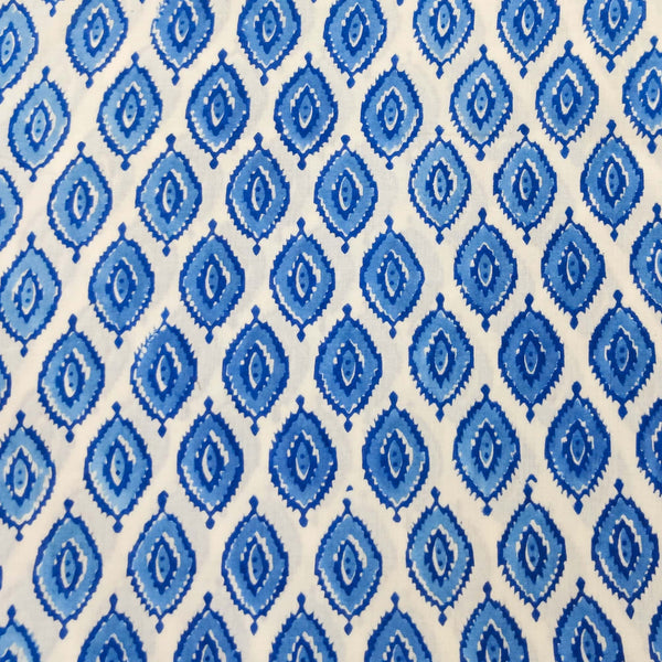 Pure Cotton Jaipuri Blue Motifs Hand Block Print blouse Fabric ( 1 meter )