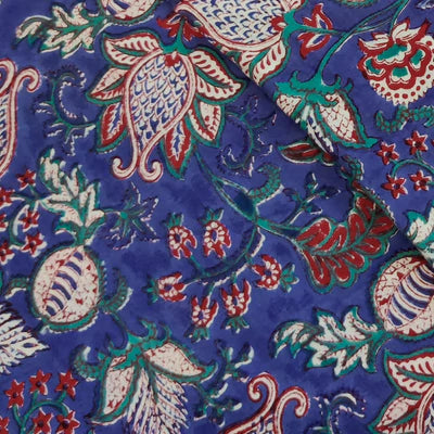 Pure Cotton Jaipuri Blue With Wild Flower Jaal Hand Block Print Blouse Fabric ( 80 cm )