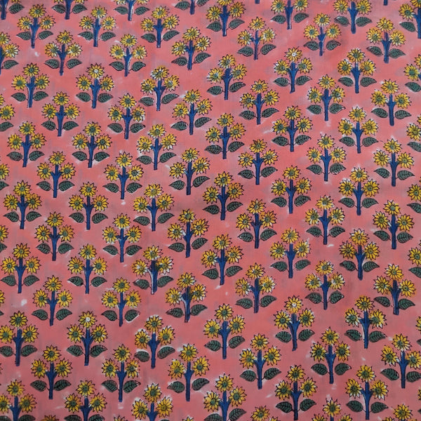 Pure Cotton Jaipuri Dark Pink Flowers Hand Block Print Blouse Piece Fabric (1 Meter)