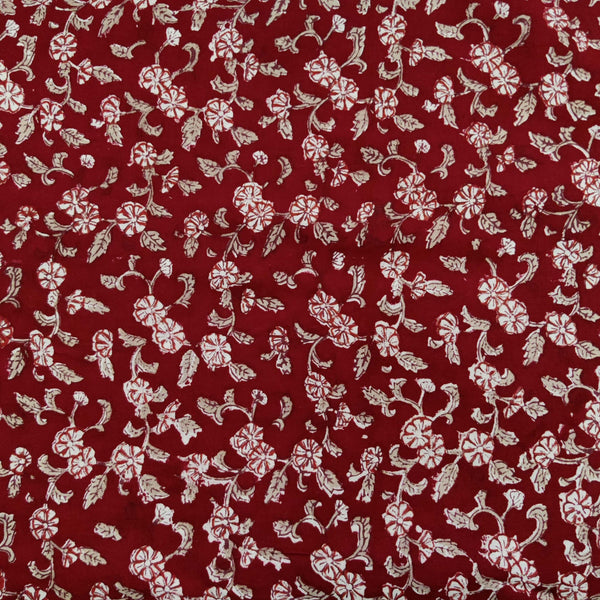 Pre-cut (1.80 meter )Pure Cotton Jaipuri Dark Red With Tiny Red Flowers Jaal Hand Block Print Fabric