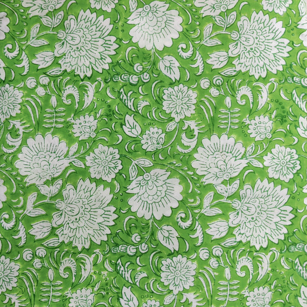 Pure Cotton Jaipuri Green With Wild Flower Jaal Hand Block Print Blouse Fabric ( 80 CM )