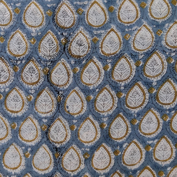 Pre-Cut (1.40 meter )Pure Cotton Jaipuri Grey With Drop Jaali Hand Block Print Fabric