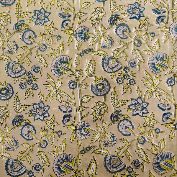 Pure Cotton Jaipuri Grey With Simple Flower Jaal Hand Block Print Blouse Fabric ( 0.95 cm)