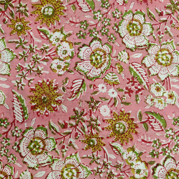 Pure Cotton Jaipuri Light Peach With White Wild Jaal Hand Block Print Blouse Fabric ( 1 Meter )