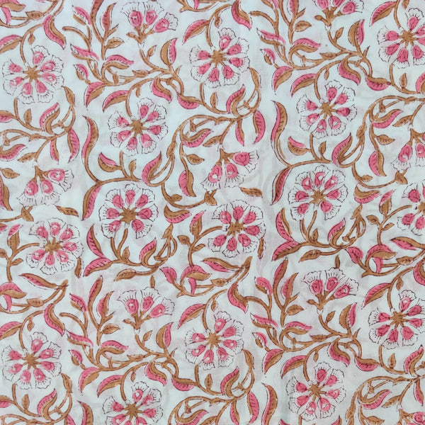 Pure Cotton Jaipuri Maroon With Wild Flower Jaal Hand Block Print Blouse Fabric ( 80 CM )