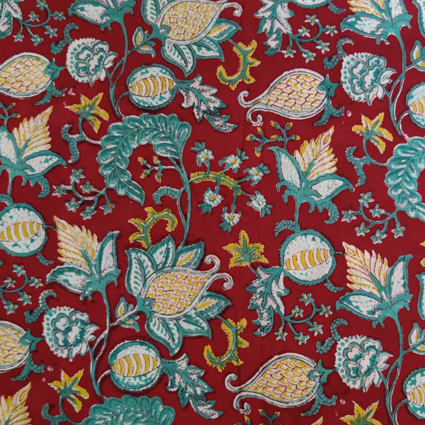 Pure Cotton Jaipuri Maroon With Wild Flower Jaal Hand Block Print Blouse Fabric ( 80 CM )