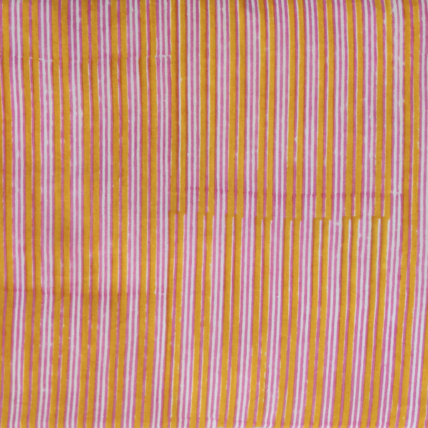 Pure Cotton Jaipuri Orange Pink White Stripes Hand Block Print Fabric (Blouse Piece 0.80 Meter)