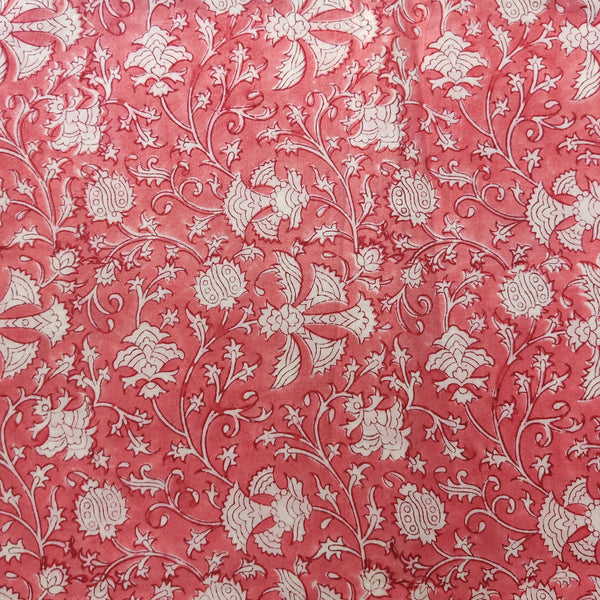 Pure Cotton Jaipuri Peach With White Floral Jaal Hand block Print Blouse Fabric ( 1.15 Meter )