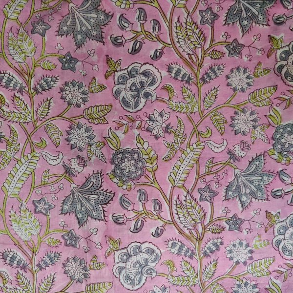 Blouse Piece 0.85 meter Pure Cotton Jaipuri Pink With Grey And White Beautiful Jaal Hand Block Print Fabric