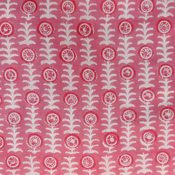 Pre cut 2.10 meter Pure Cotton Jaipuri Pink With Pink Flower Plant Hand Block Print Fabric